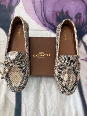 Coach Women's Snake-Print Tassel  in Beige and Black
